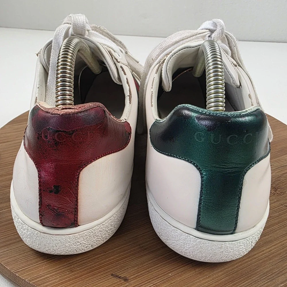 Gucci Shoes Mens Size 11 White Leather Ace GG Apple Low Top Sneakers Italy